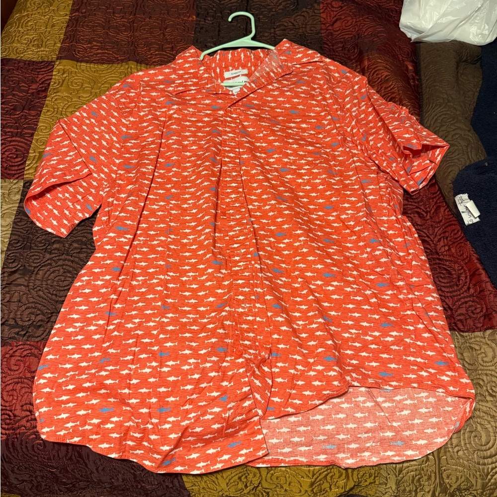 Men’s Short-Sleeve Button Front Top - Coral Fish Print